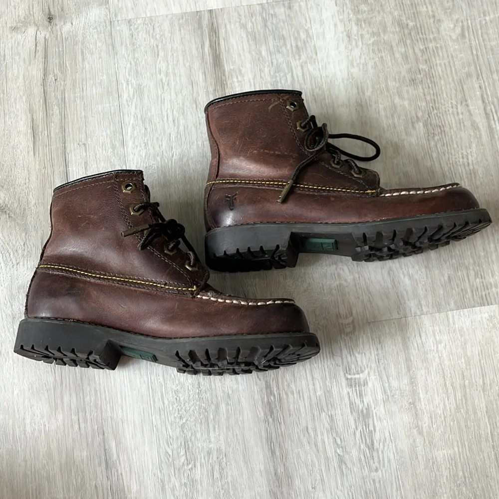 Frye Dakota Mid‎ Lace Up Tie Leather Boots Brown Boys Unisex Youth 13.5